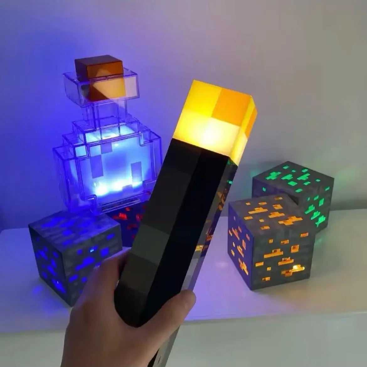 Minecraft Brownstone Torch LED Lamp Touch USB Rechargeable Night Light Kids Xmas Durable Smartphones Usb Charging Lampara
