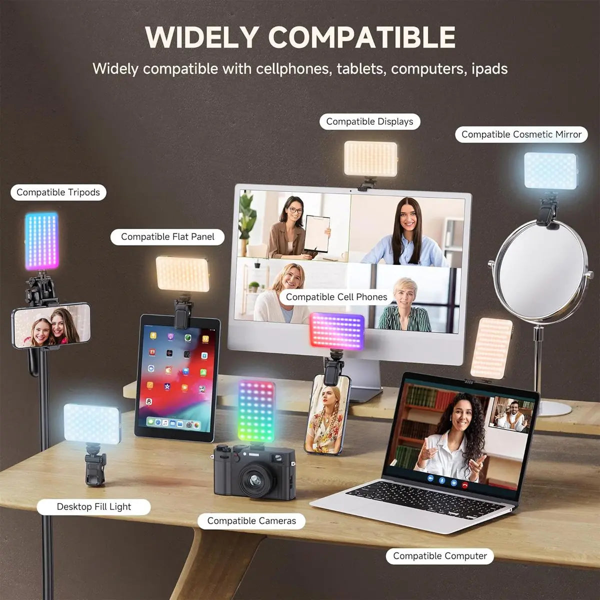 Portable LED Selfie Light with Front & Back Clip, High Power 60 LED 3000MAH Rechargeable Camera Fill Light, Camping Light Modes Clip Ring Photoshoot Light for Smartphone/Tablet/Laptop/Camera, Zoom Call Video Fill Light, Vlogging Kit, Photography Kit