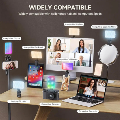 Portable LED Selfie Light with Front & Back Clip, High Power 60 LED 3000MAH Rechargeable Camera Fill Light, Camping Light Modes Clip Ring Photoshoot Light for Smartphone/Tablet/Laptop/Camera, Zoom Call Video Fill Light, Vlogging Kit, Photography Kit