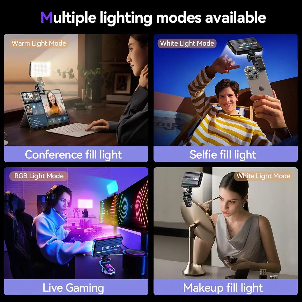 Portable LED Selfie Light with Front & Back Clip, High Power 60 LED 3000MAH Rechargeable Camera Fill Light, Camping Light Modes Clip Ring Photoshoot Light for Smartphone/Tablet/Laptop/Camera, Zoom Call Video Fill Light, Vlogging Kit, Photography Kit