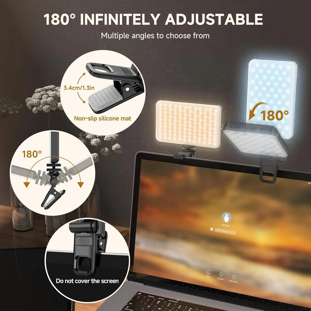Portable LED Selfie Light with Front & Back Clip, High Power 60 LED 3000MAH Rechargeable Camera Fill Light, Camping Light Modes Clip Ring Photoshoot Light for Smartphone/Tablet/Laptop/Camera, Zoom Call Video Fill Light, Vlogging Kit, Photography Kit