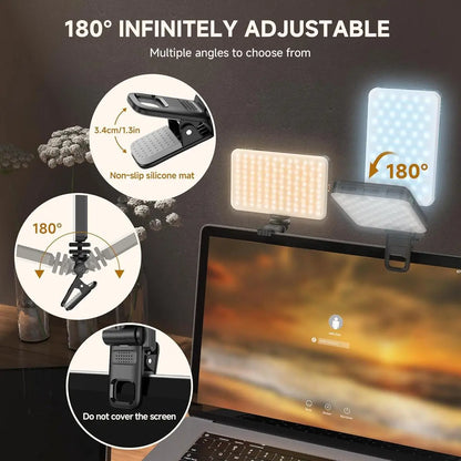 Portable LED Selfie Light with Front & Back Clip, High Power 60 LED 3000MAH Rechargeable Camera Fill Light, Camping Light Modes Clip Ring Photoshoot Light for Smartphone/Tablet/Laptop/Camera, Zoom Call Video Fill Light, Vlogging Kit, Photography Kit