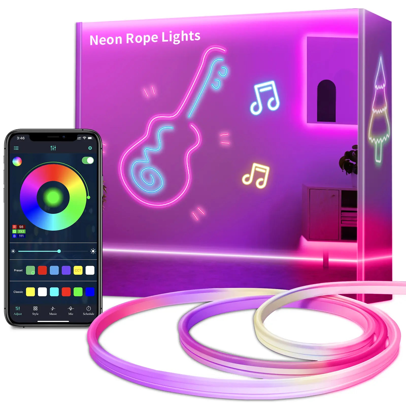 LED Neon Rope Lights,Flexible Rope Lights App Control with Music Sync,Diy Design,Outdoor Waterproof LED Strip Lights for Gaming, Bedroom Living Room Wall Indoor Decor