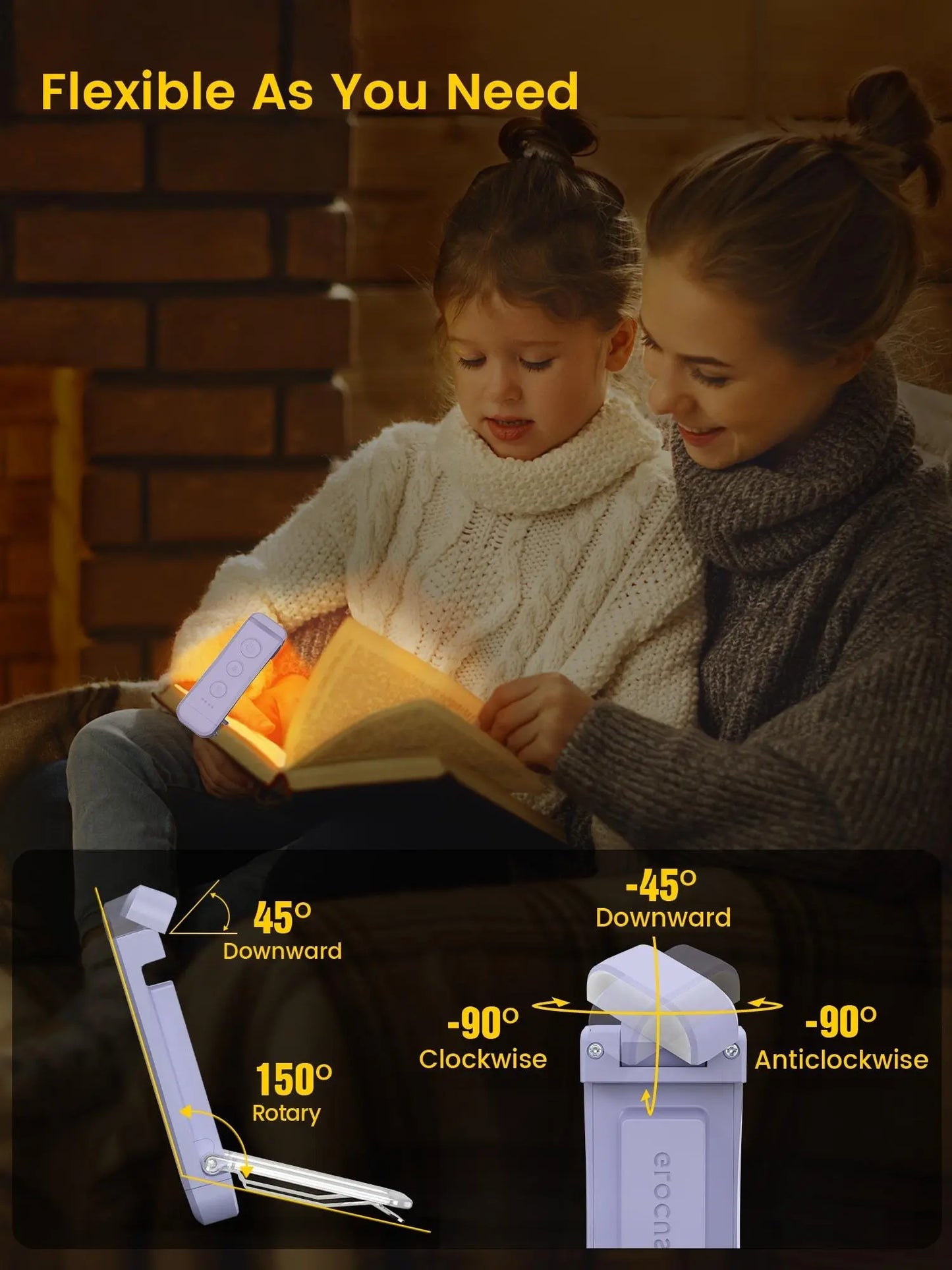 [Mid-Year Gift] Glocusent USB Rechargeable Book Light for Reading in Bed, Portable Clip-On LED Reading Light, 3 Amber Colors & 5 Brightness Dimmable, Compact & Long Lasting, Perfect for Book Lovers, Kids