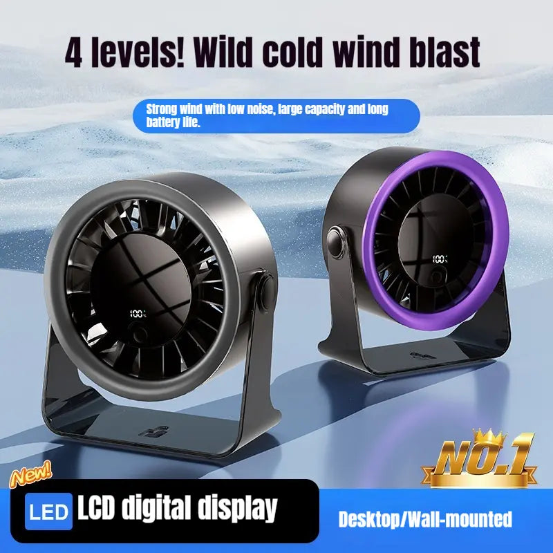 Twilight Purple Portable USB Rechargeable Desk Fan - Brushless Motor, 4-Speed Strong Quiet Wind, Multi-Functional Wall-Mounted Air Circulator - S6 Model for Dorm Room Studying, Napping, Home Office Essentials