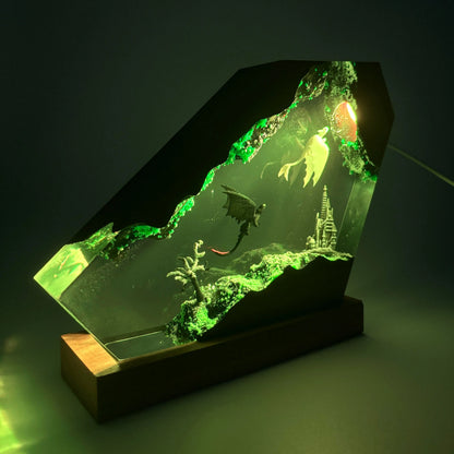 Handmade Resin Art Bedroom Night Light - How to Train Your Dragon 3D Cute Ambient LED Lighting, Customizable LED Bedside Nightstand Lamp, Decorative Mood Lamp for Game Lovers Room Decor, Birthday Gift, Bedside Nightstand Lamps