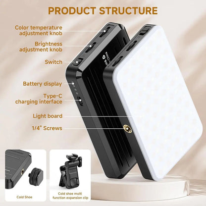 Portable LED Selfie Light with Front & Back Clip, High Power 60 LED 3000MAH Rechargeable Camera Fill Light, Camping Light Modes Clip Ring Photoshoot Light for Smartphone/Tablet/Laptop/Camera, Zoom Call Video Fill Light, Vlogging Kit, Photography Kit