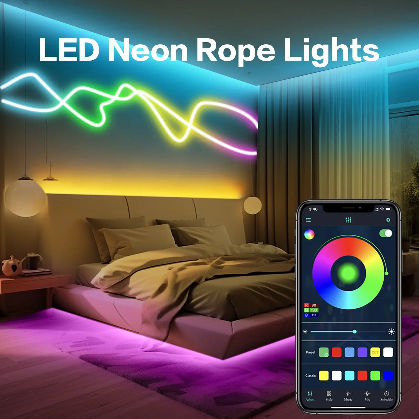 LED Neon Rope Lights,Flexible Rope Lights App Control with Music Sync,Diy Design,Outdoor Waterproof LED Strip Lights for Gaming, Bedroom Living Room Wall Indoor Decor