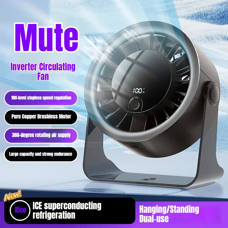 Twilight Purple Portable USB Rechargeable Desk Fan - Brushless Motor, 4-Speed Strong Quiet Wind, Multi-Functional Wall-Mounted Air Circulator - S6 Model for Dorm Room Studying, Napping, Home Office Essentials