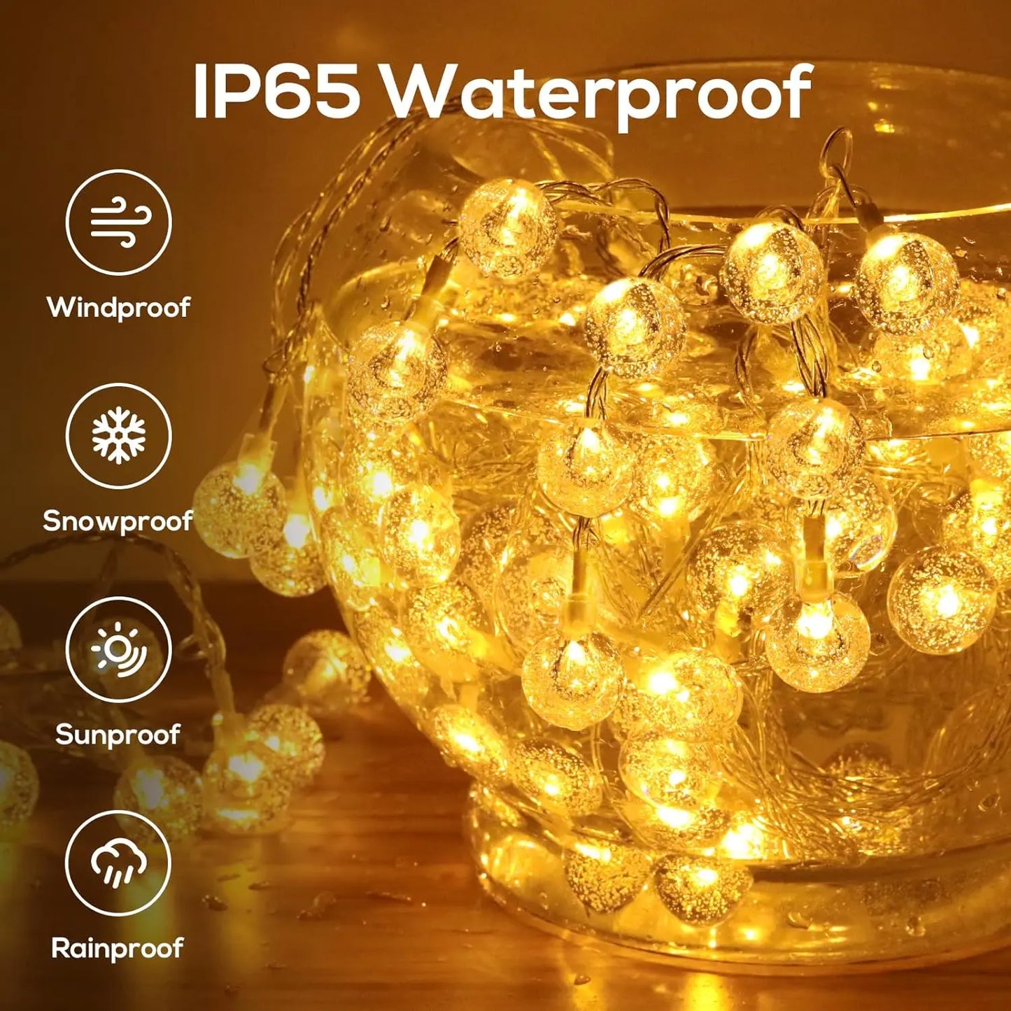 100 Ft Solar Outdoor Globe String Lights, LED Solar Crystal Globe Lights, 8 Modes Globe String Lights, Waterproof Solar String Lights for Home Balcony Party Wedding Christmas Decoration