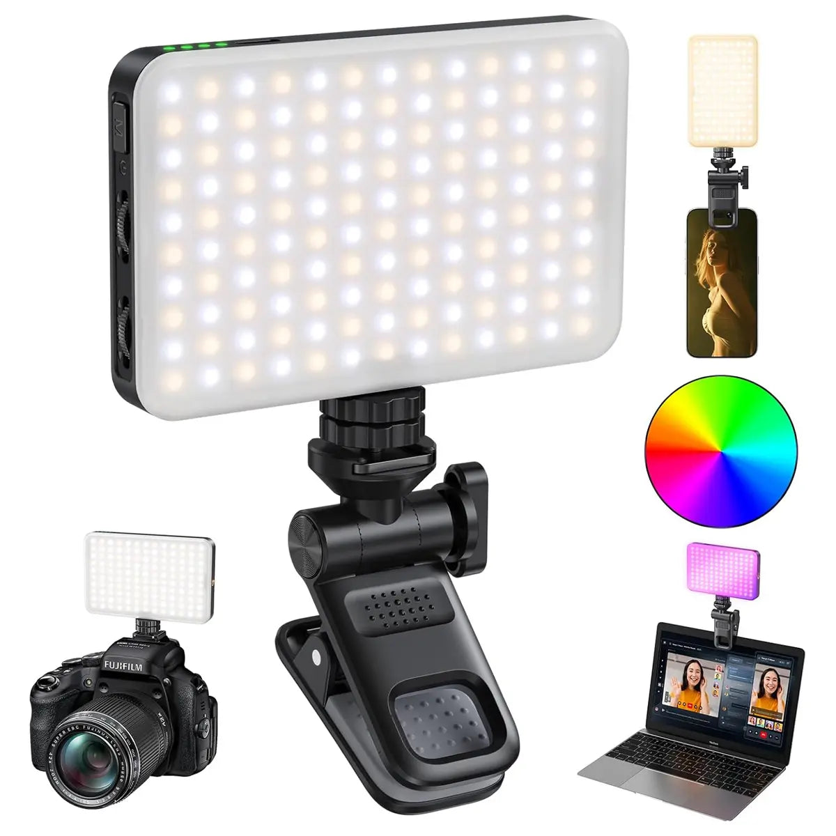 Portable LED Selfie Light with Front & Back Clip, High Power 60 LED 3000MAH Rechargeable Camera Fill Light, Camping Light Modes Clip Ring Photoshoot Light for Smartphone/Tablet/Laptop/Camera, Zoom Call Video Fill Light, Vlogging Kit, Photography Kit