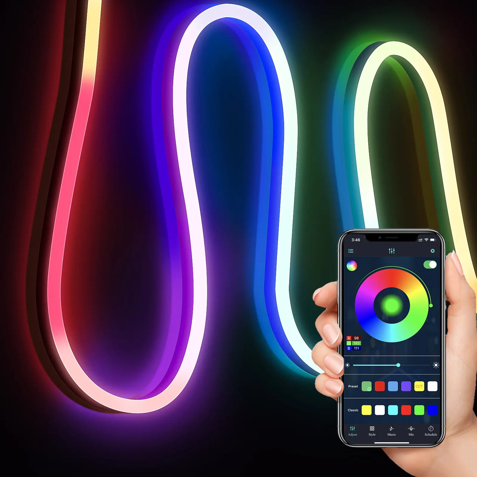 LED Neon Rope Lights,Flexible Rope Lights App Control with Music Sync,Diy Design,Outdoor Waterproof LED Strip Lights for Gaming, Bedroom Living Room Wall Indoor Decor