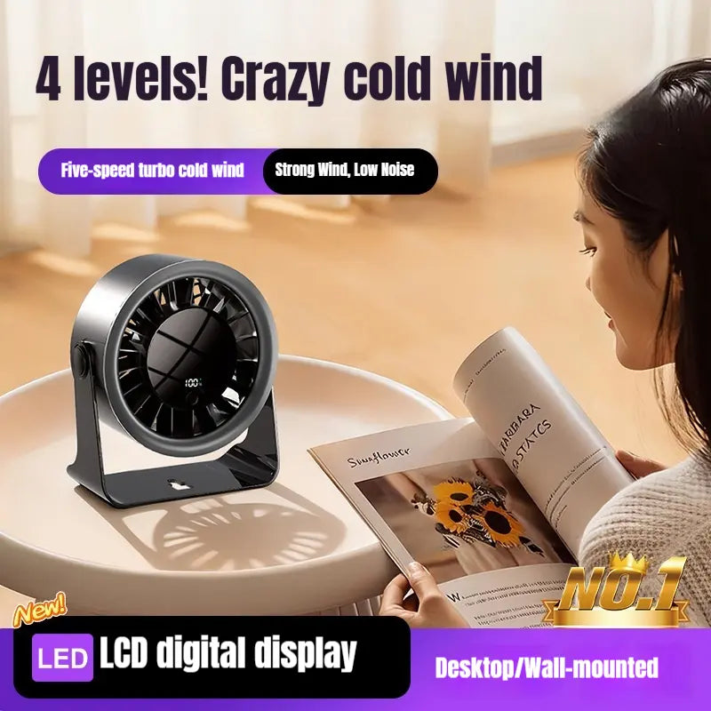 Twilight Purple Portable USB Rechargeable Desk Fan - Brushless Motor, 4-Speed Strong Quiet Wind, Multi-Functional Wall-Mounted Air Circulator - S6 Model for Dorm Room Studying, Napping, Home Office Essentials