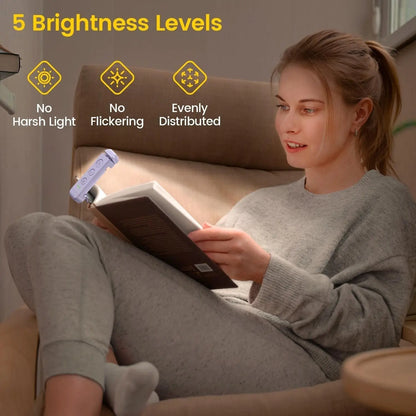 [Mid-Year Gift] Glocusent USB Rechargeable Book Light for Reading in Bed, Portable Clip-On LED Reading Light, 3 Amber Colors & 5 Brightness Dimmable, Compact & Long Lasting, Perfect for Book Lovers, Kids